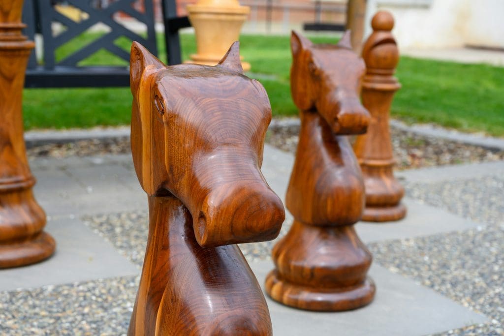 Giant wooden chess pieces to show strategy