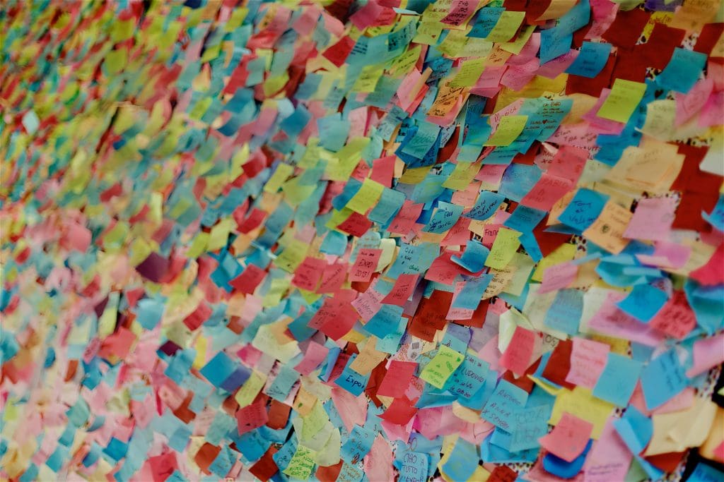 a wall of post it notes showing organisational development