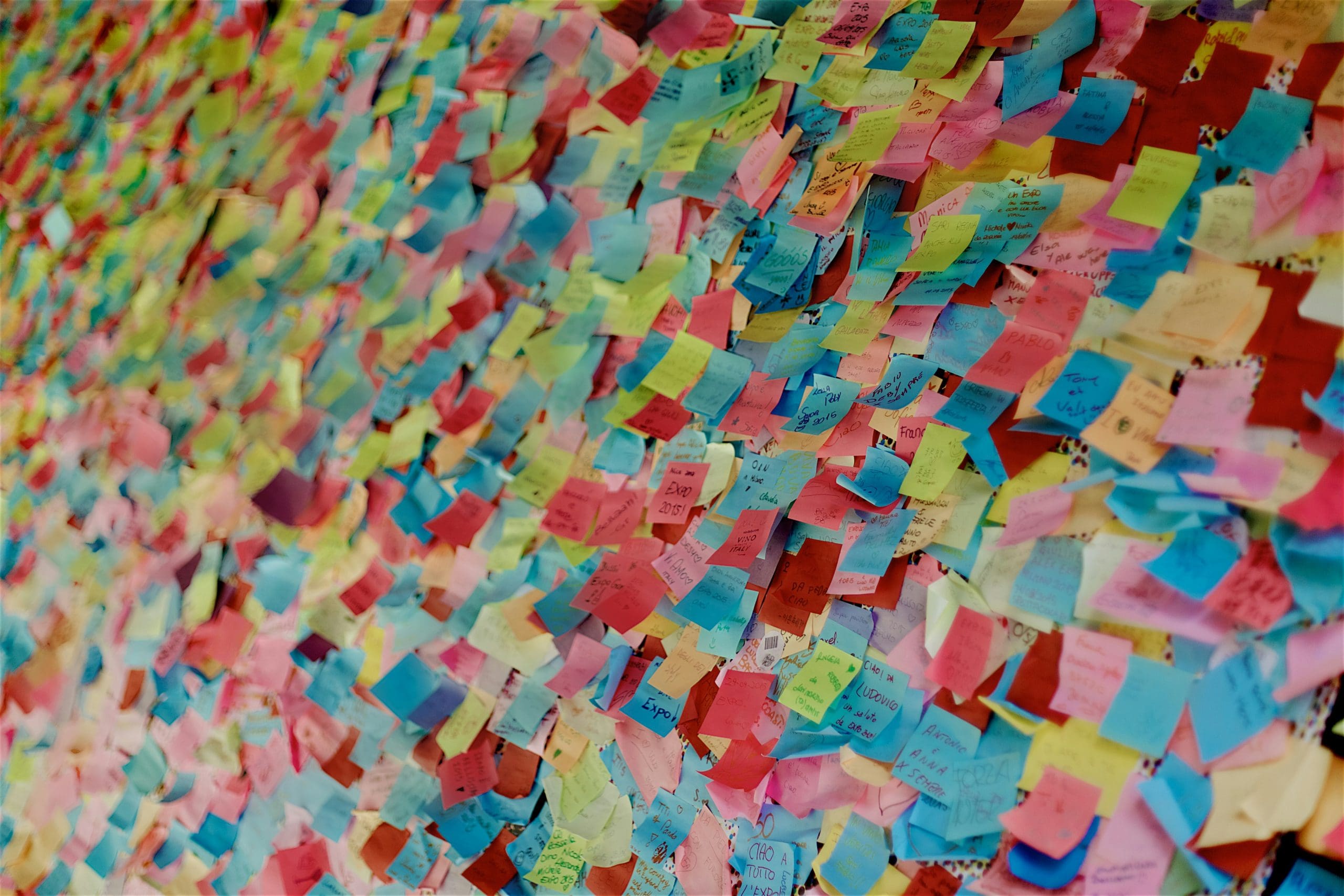 a wall of post it notes showing organisational development